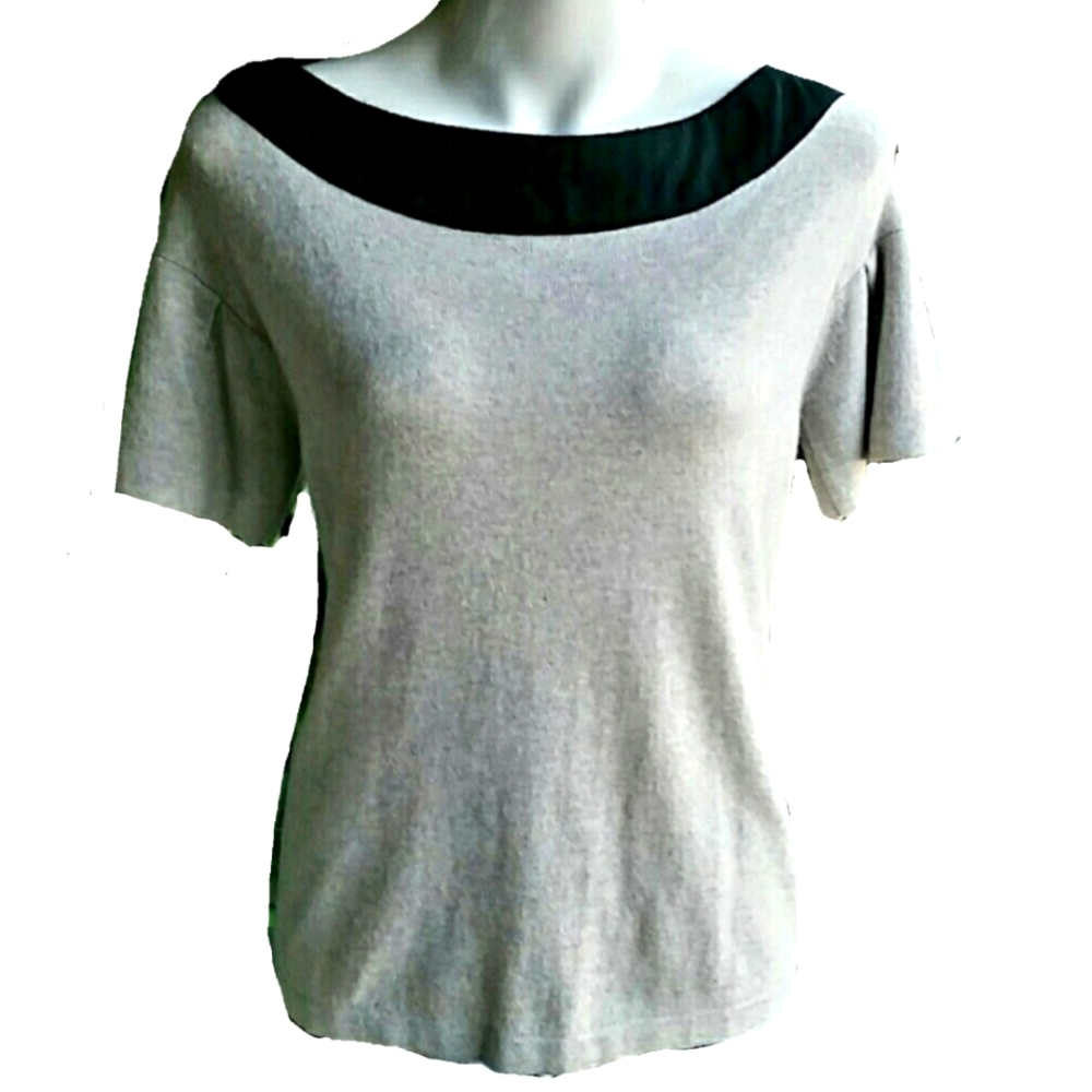 American Retro Gray Black Wool Angora Cashmere Boatneck Sweater Size Sma…